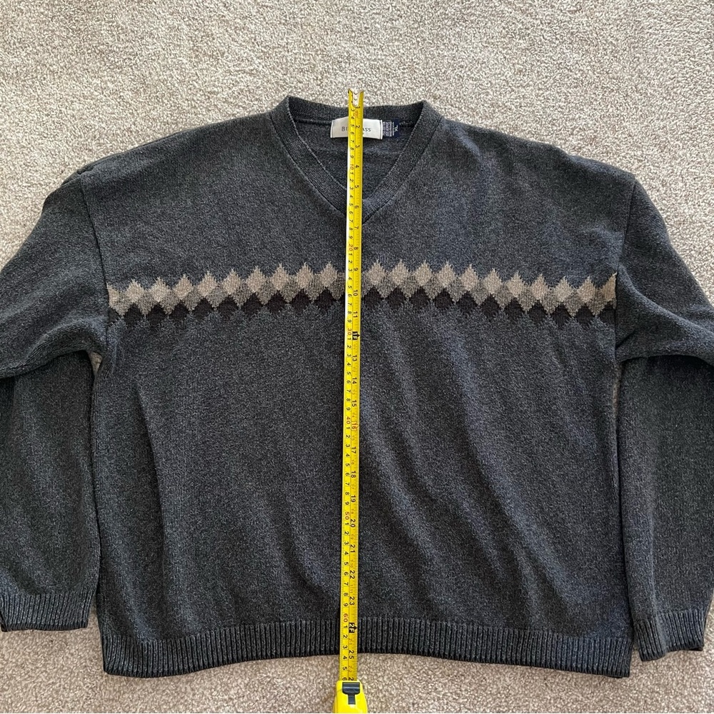 Bill Blass Cotton Charcoal Knit Sweater w Beige Diamond stripe all around XL - Picture 7 of 8
